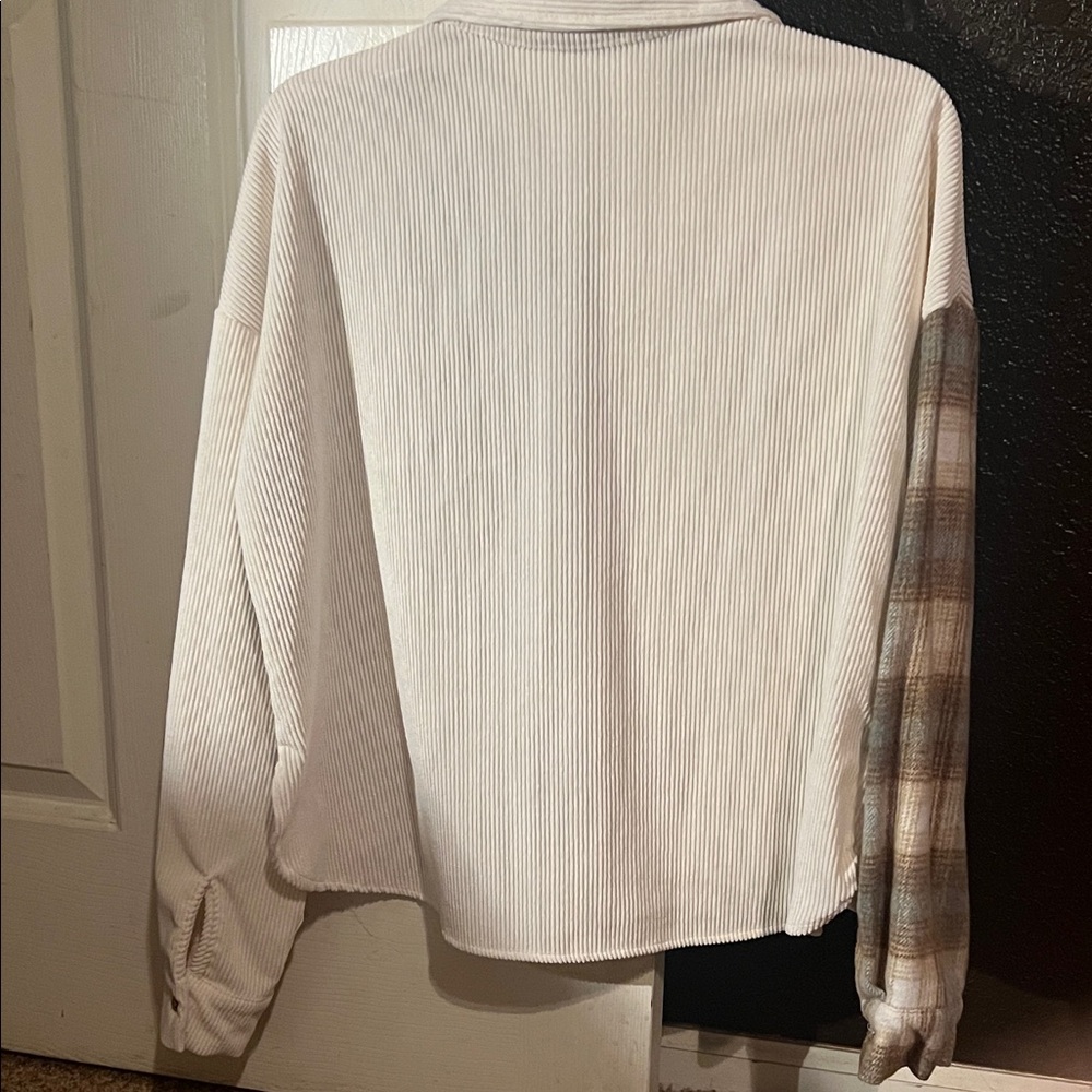 Blu Pepper Checkered Button Down Shirt - Cream An… - image 2